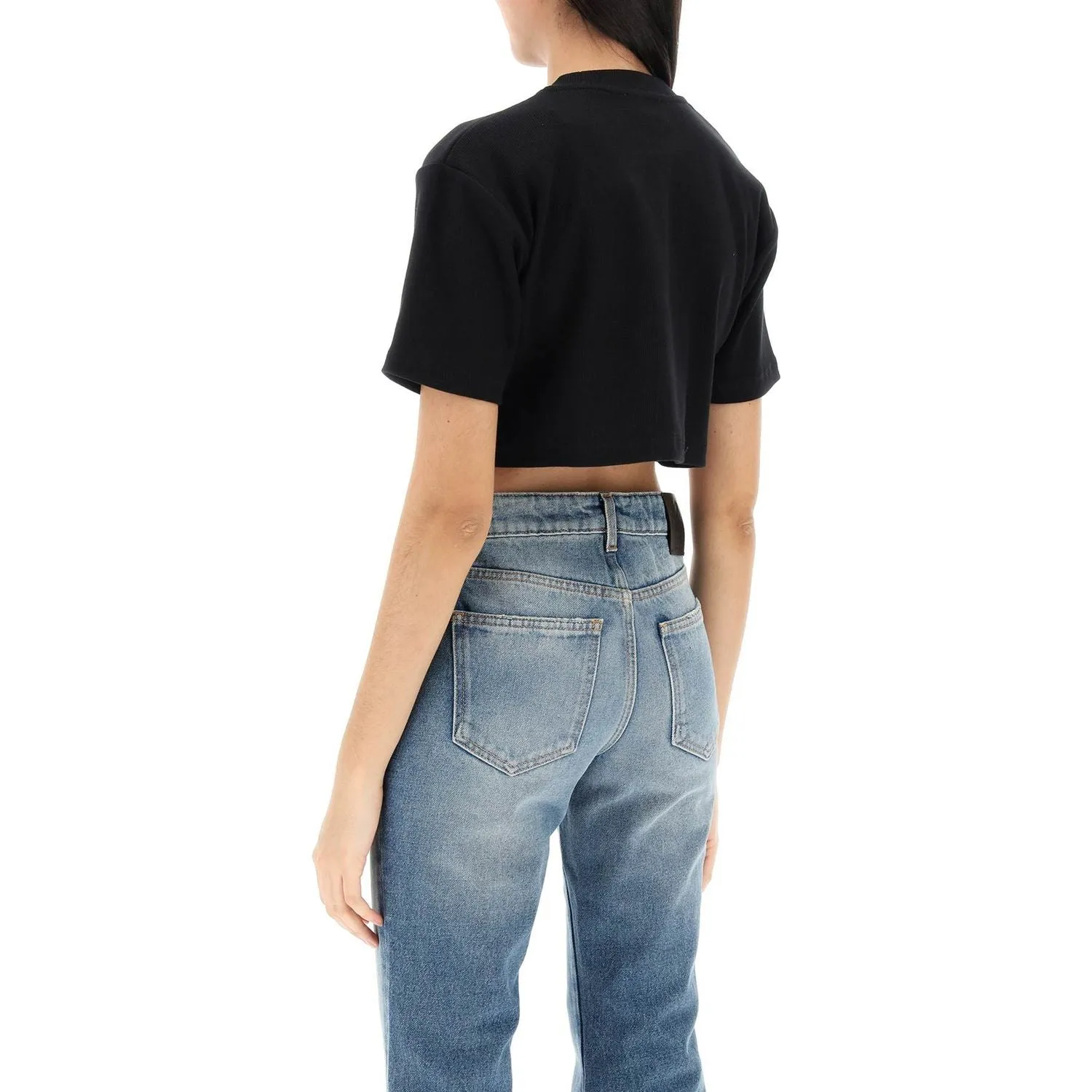 Off-White cropped t-shirt with off embroidery