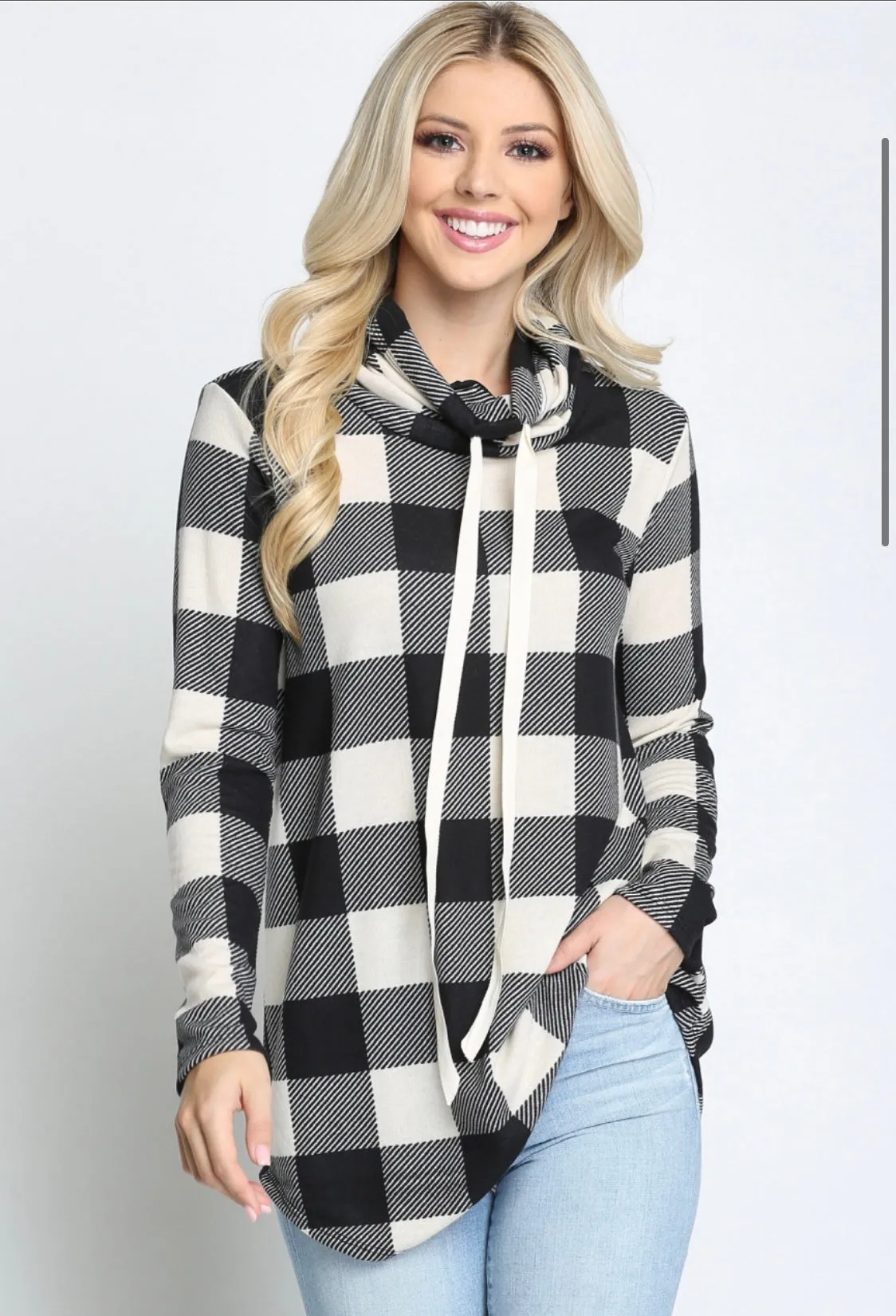 Plaid Cowl Neck Tunic