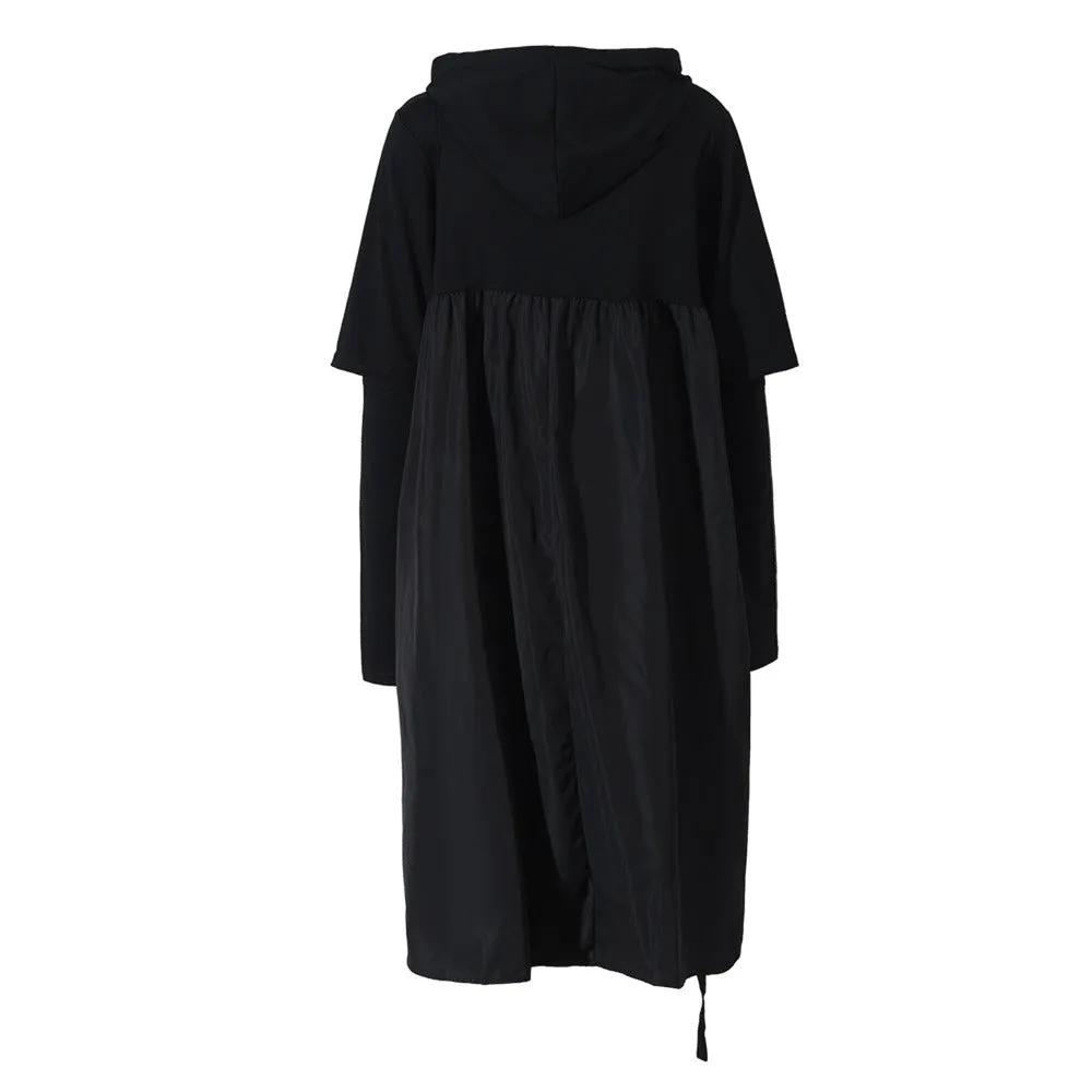 Pre Order: Pullover Hooded Hollow Out Loose Side Slit Dress