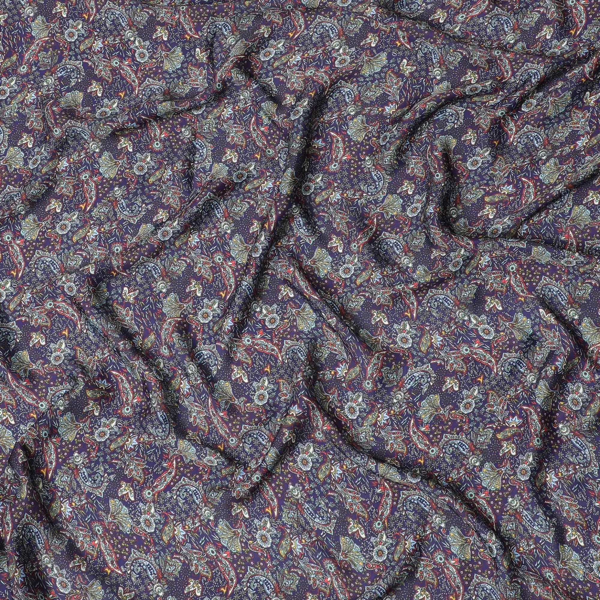 Premium Indian Modal Satin Fabric - Floral Paisley, 110cm Width - Buy in Meters Online-D17970