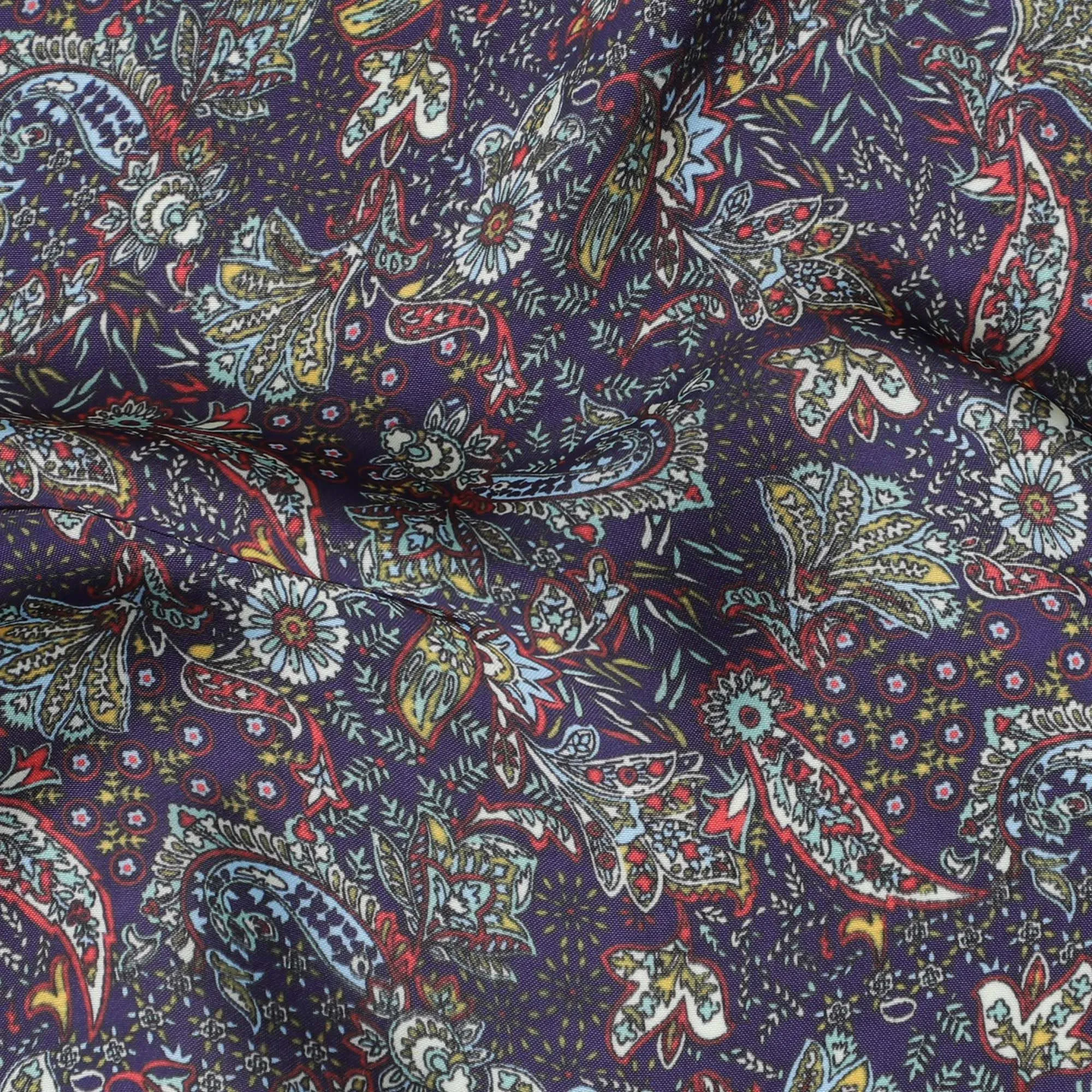 Premium Indian Modal Satin Fabric - Floral Paisley, 110cm Width - Buy in Meters Online-D17970