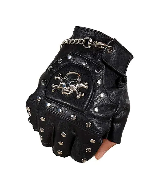 Pu leather gloves punk hip-hop rivet half finger leather gloves-Leather Gloves for Mens -  luxury leather gloves-Leather Gloves for Mens Black Leather Touch Screen Gloves  dents gloves  formal leather gloves  luxury leather gloves