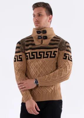 Quarter Zip Cable Knit Pullover Sweater Beige