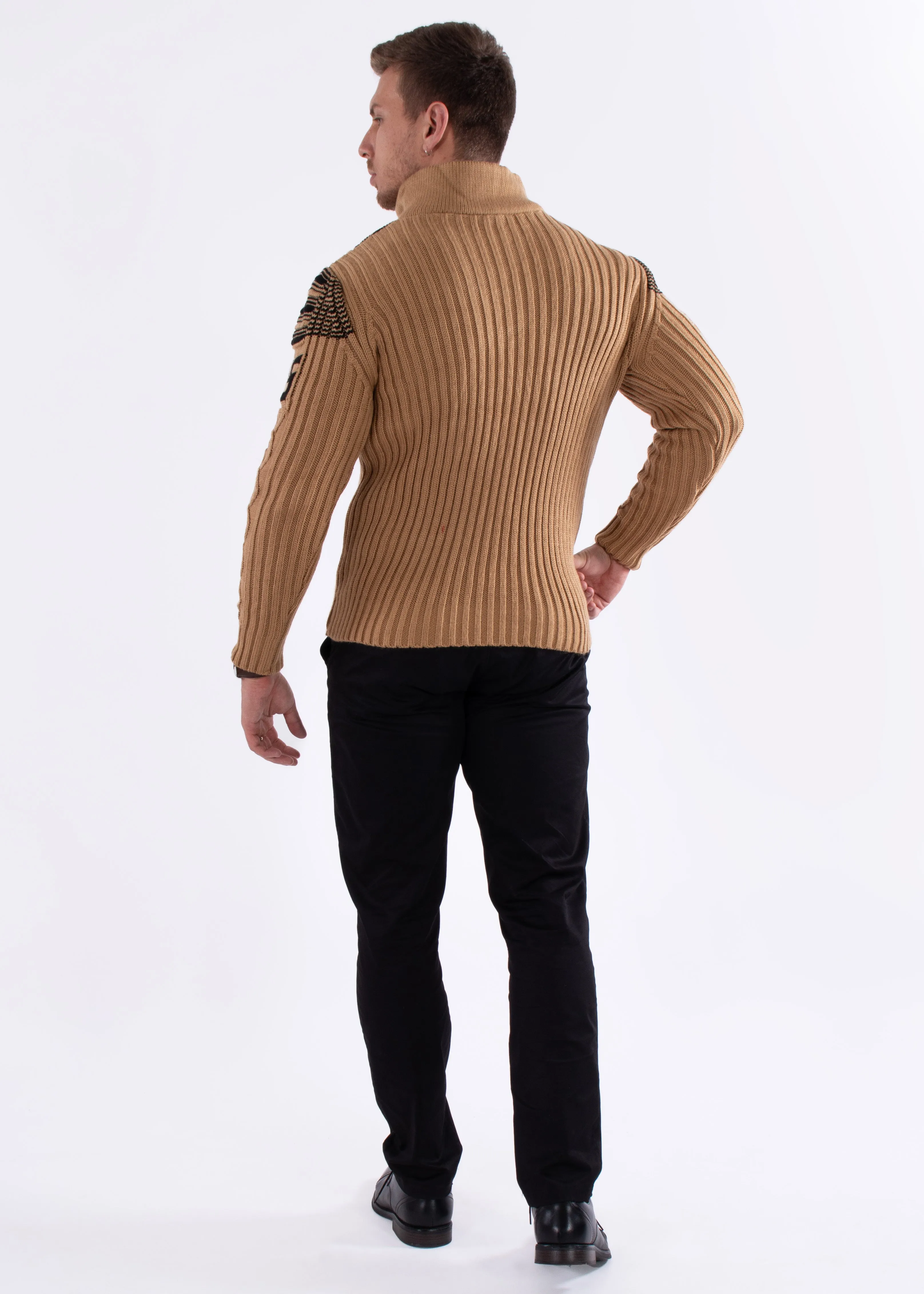 Quarter Zip Cable Knit Pullover Sweater Beige