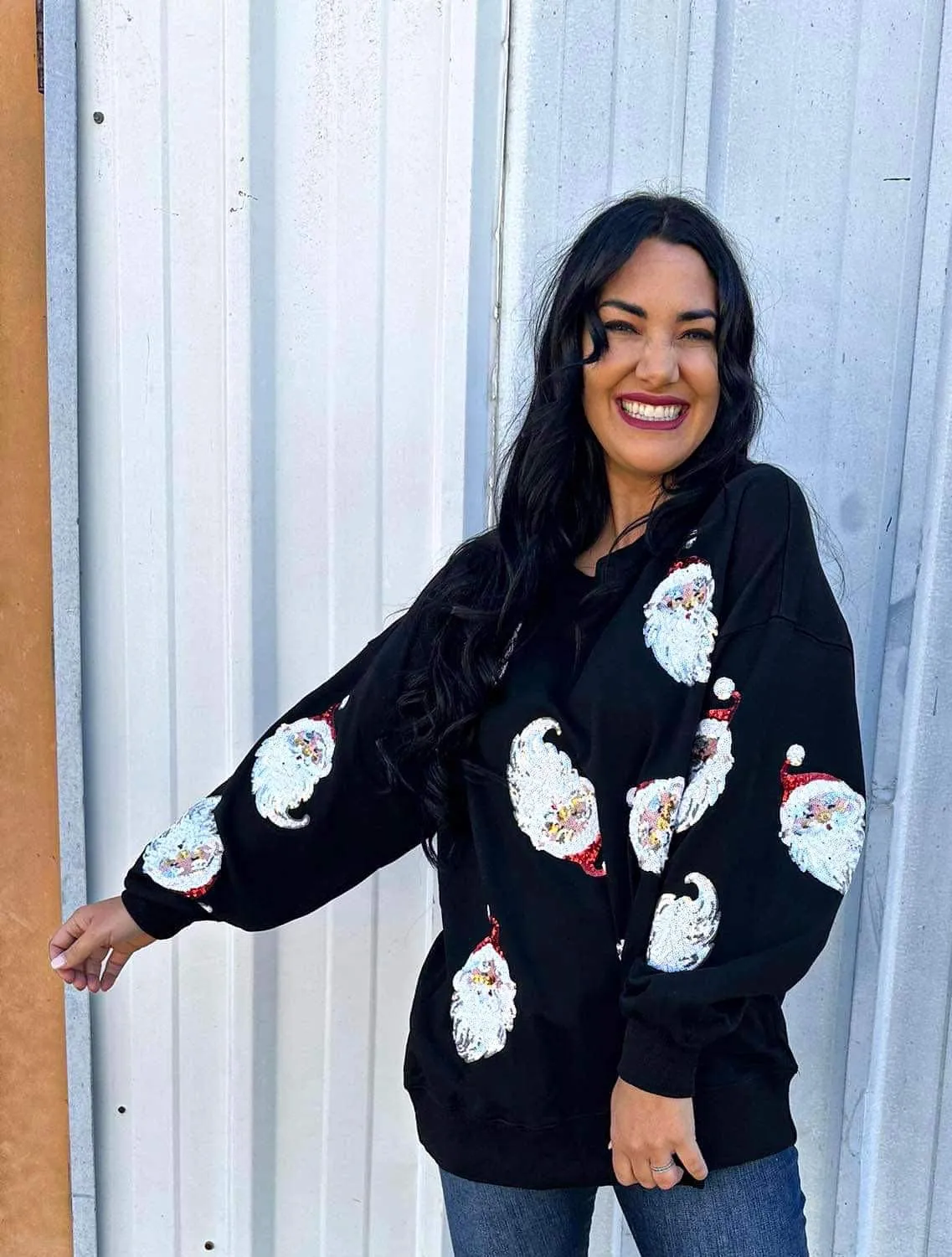 Queen Of Sequin Santa Pullover