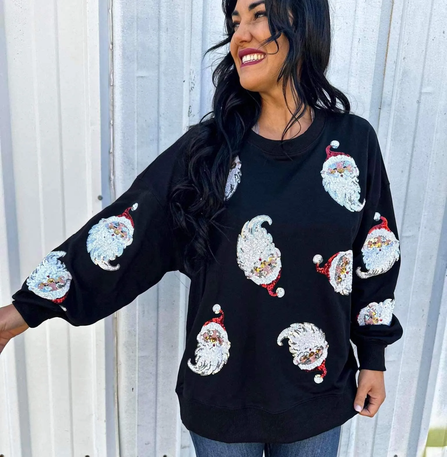 Queen Of Sequin Santa Pullover