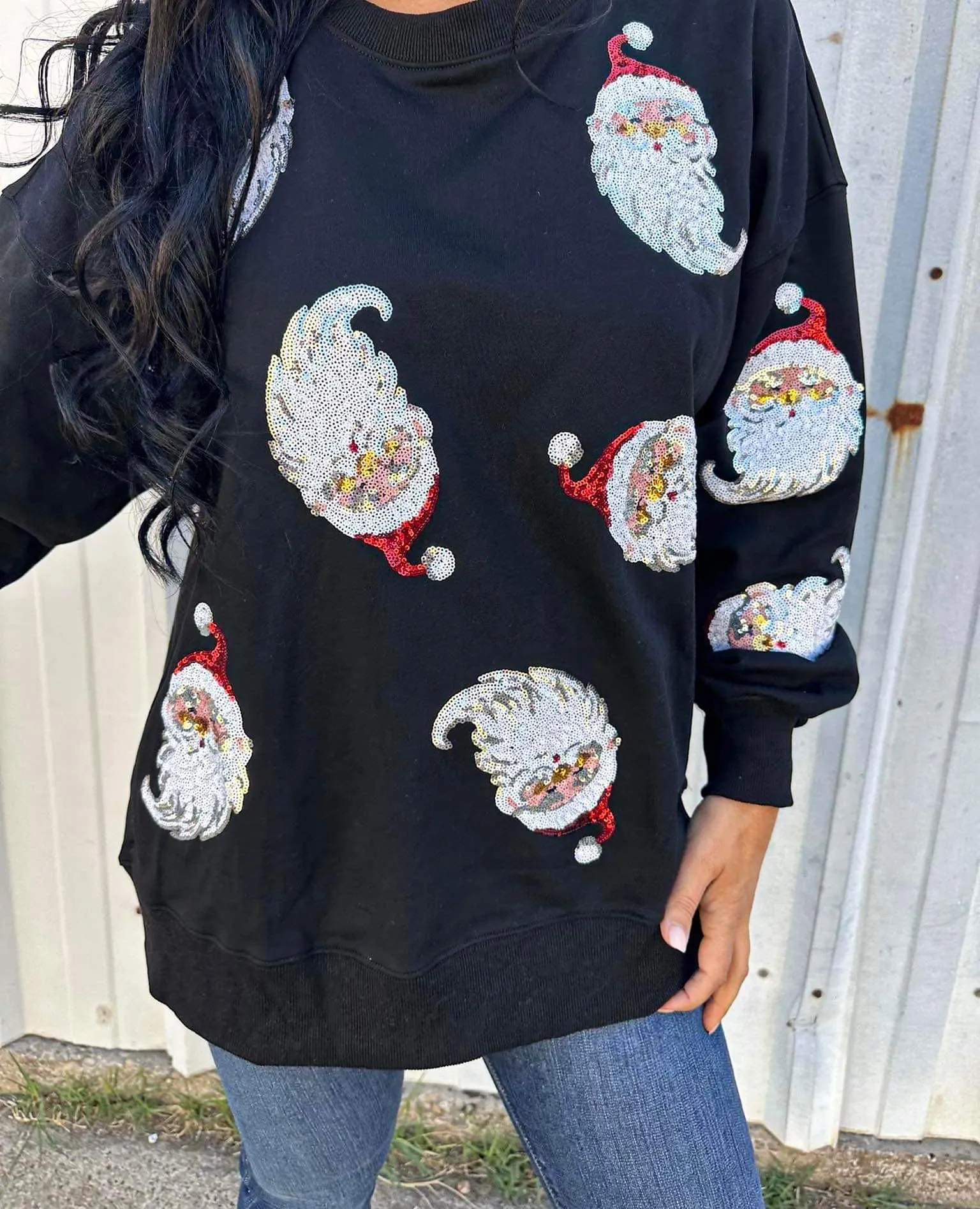 Queen Of Sequin Santa Pullover