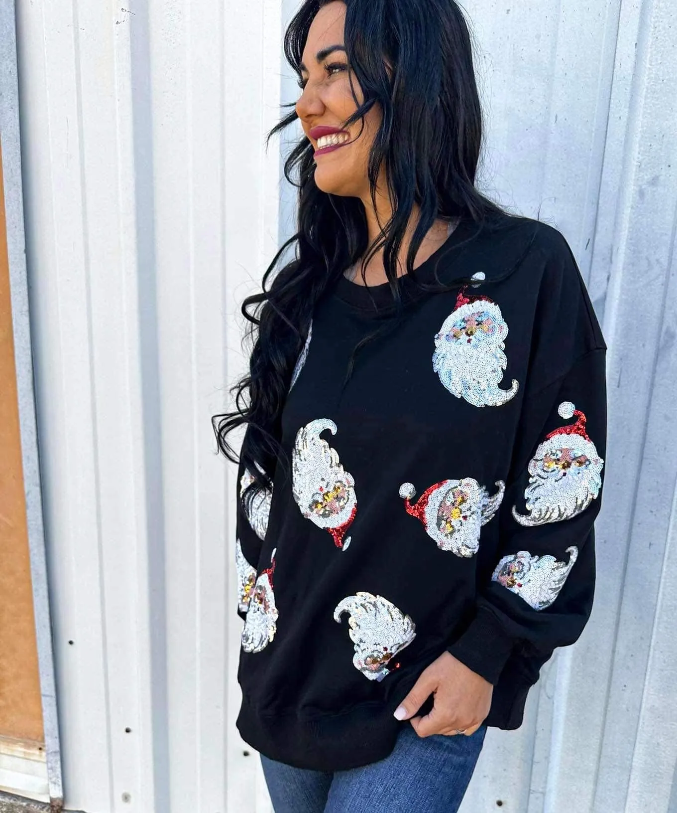 Queen Of Sequin Santa Pullover