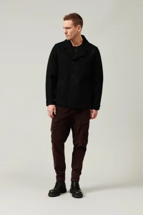 Raw cut boiled wool peacoat - Black