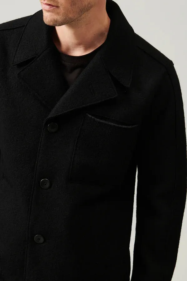 Raw cut boiled wool peacoat - Black