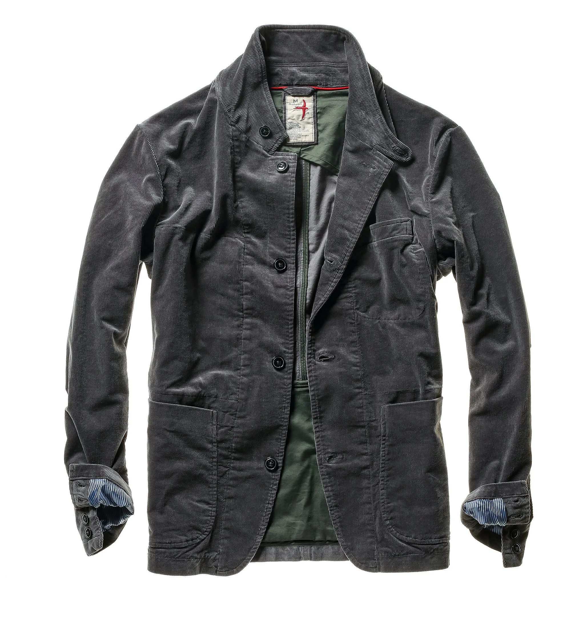 Relwen Charcoal Grey Corduroy Trap Blazer Jacket