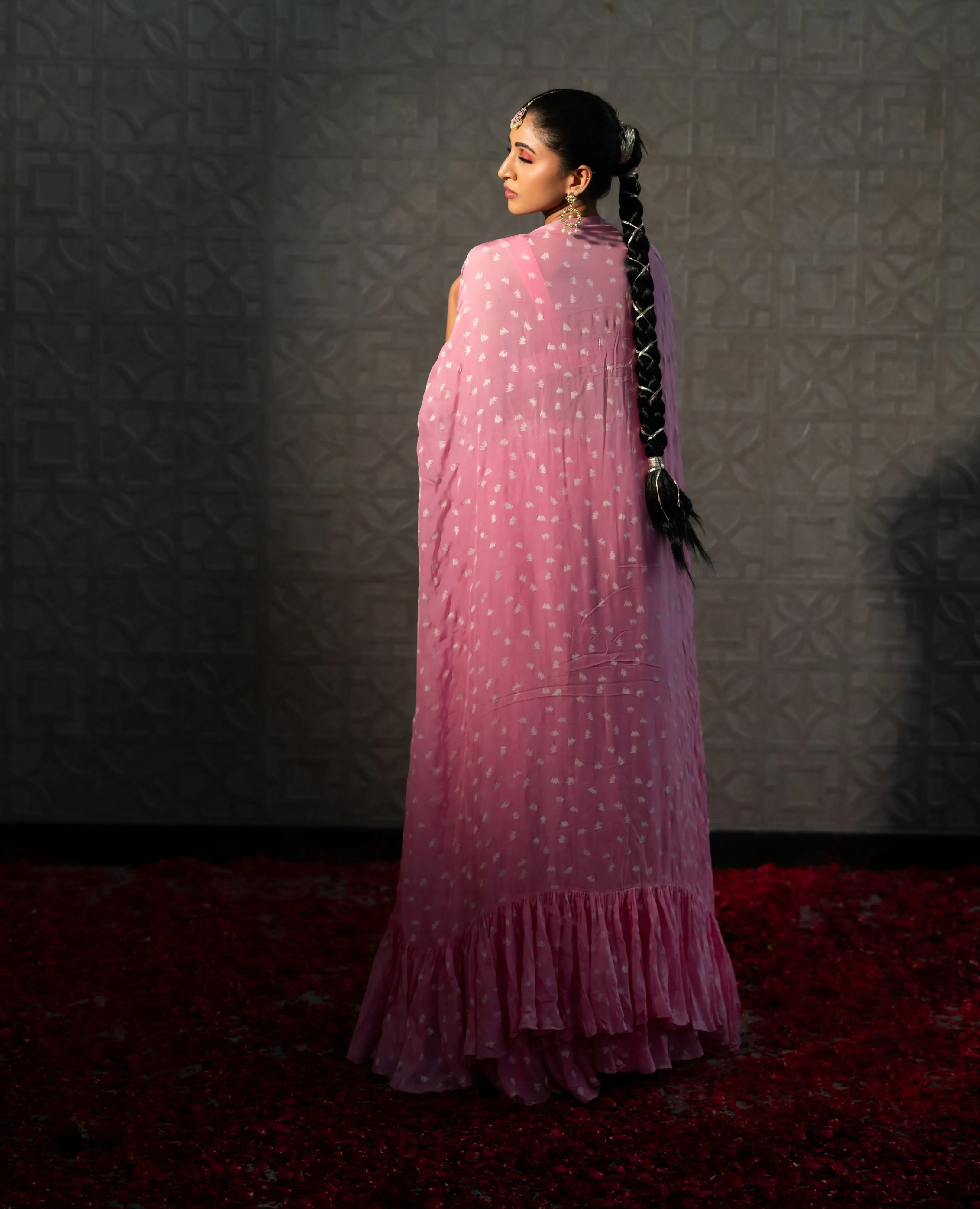 Rose Pink Zinnia Lehenga Cape Set