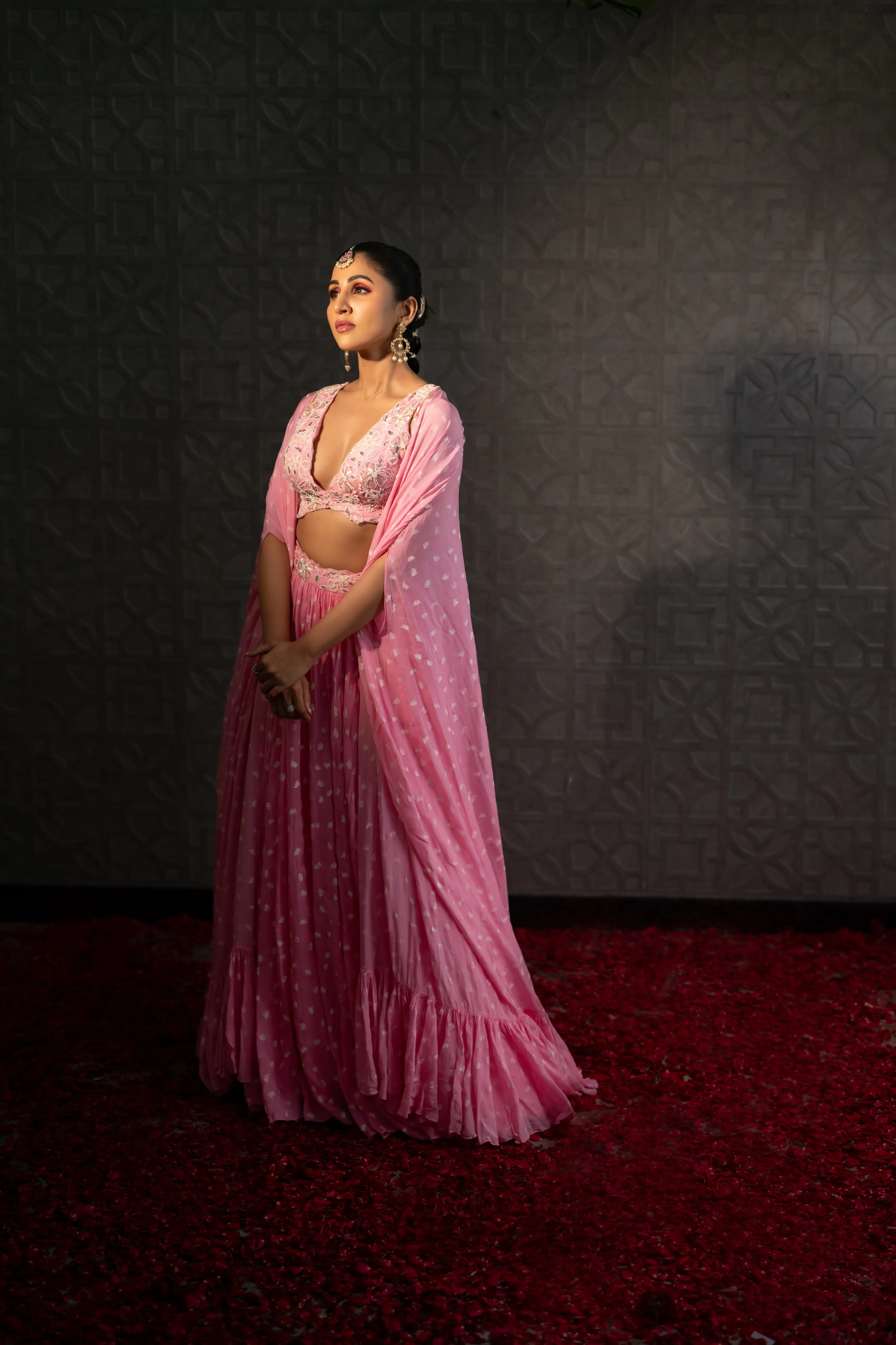 Rose Pink Zinnia Lehenga Cape Set