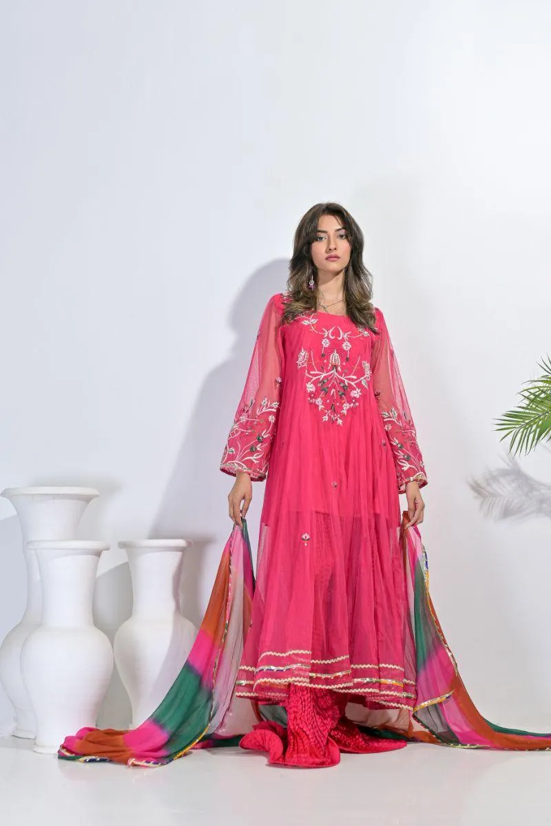 Rubys Couture - Pink maxi- Naza - Net, Silk & Chiffon - 3 Piece