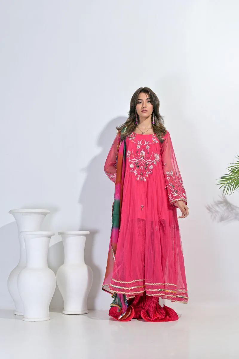 Rubys Couture - Pink maxi- Naza - Net, Silk & Chiffon - 3 Piece