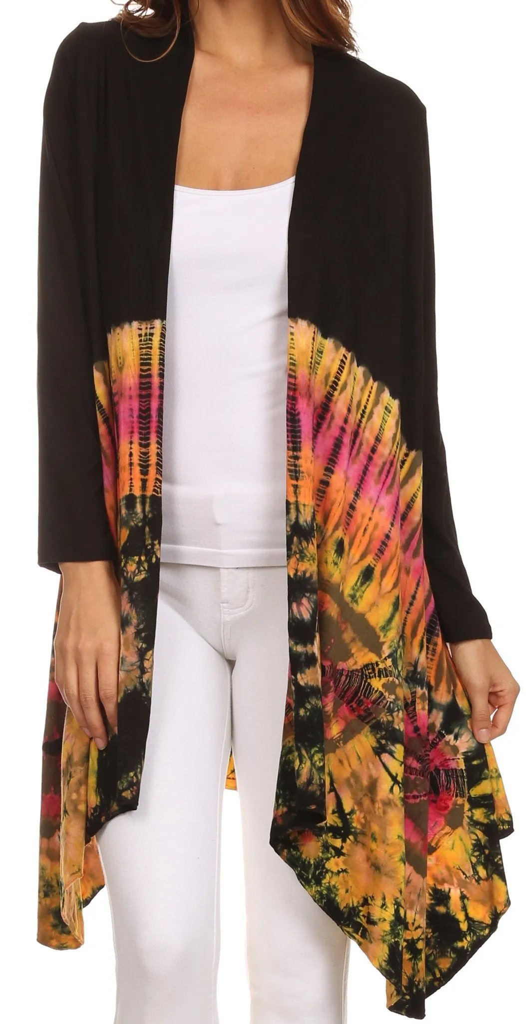 Sakkas Anjali Long Sleeve Draped Tie Dye Cardigan