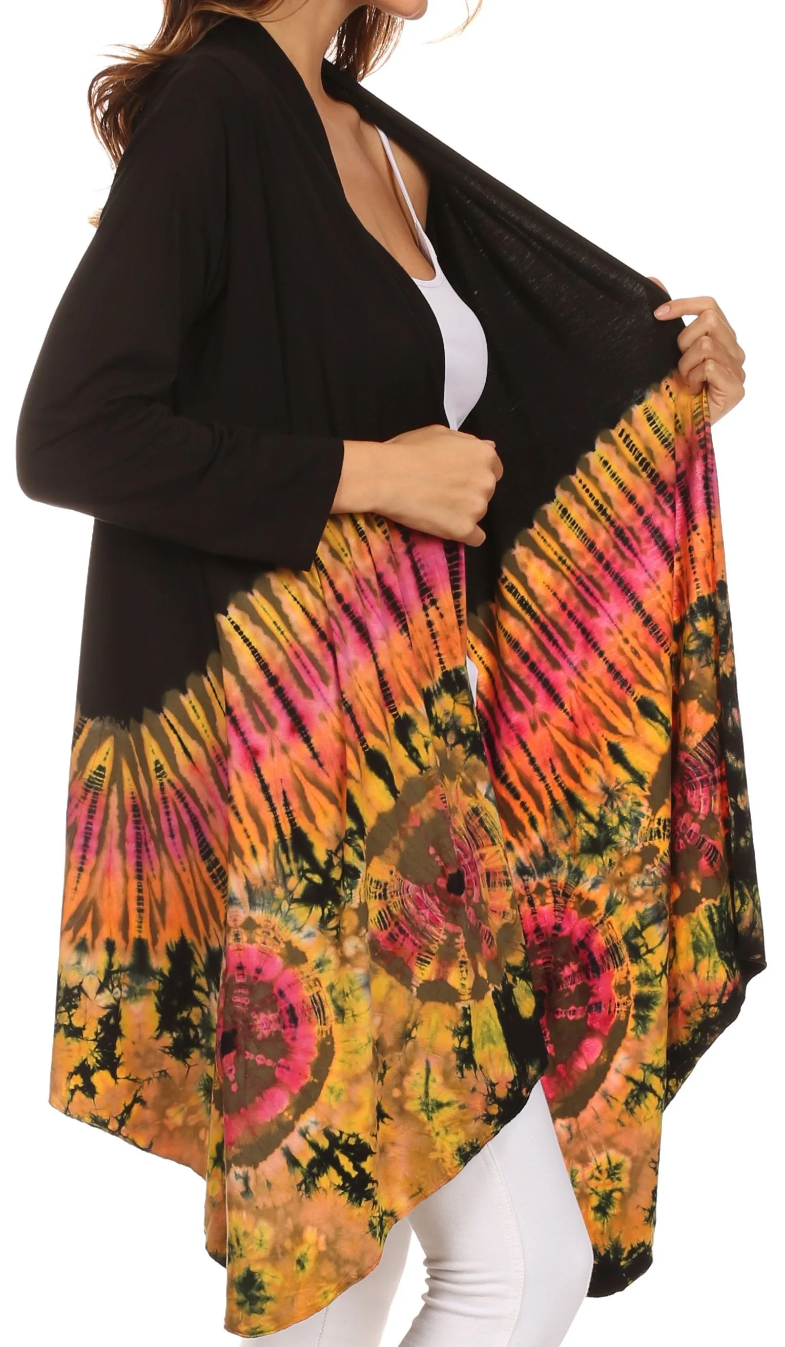 Sakkas Anjali Long Sleeve Draped Tie Dye Cardigan