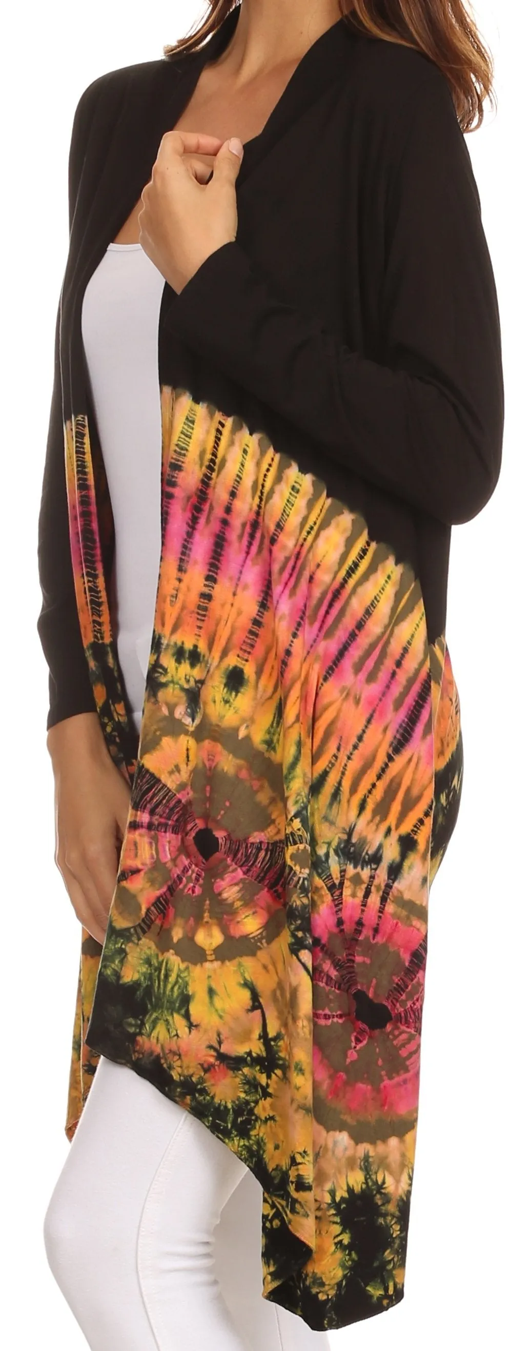 Sakkas Anjali Long Sleeve Draped Tie Dye Cardigan