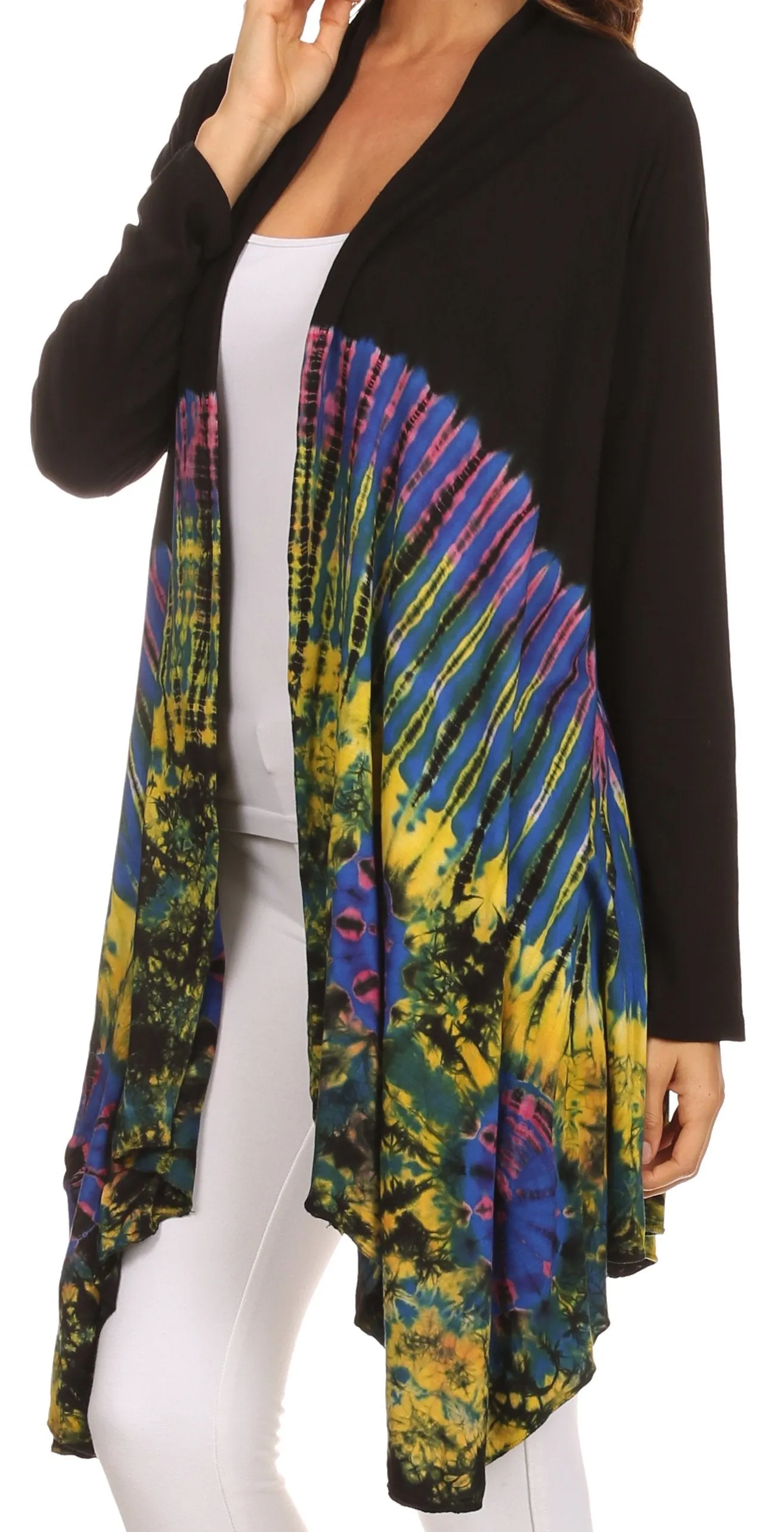 Sakkas Anjali Long Sleeve Draped Tie Dye Cardigan