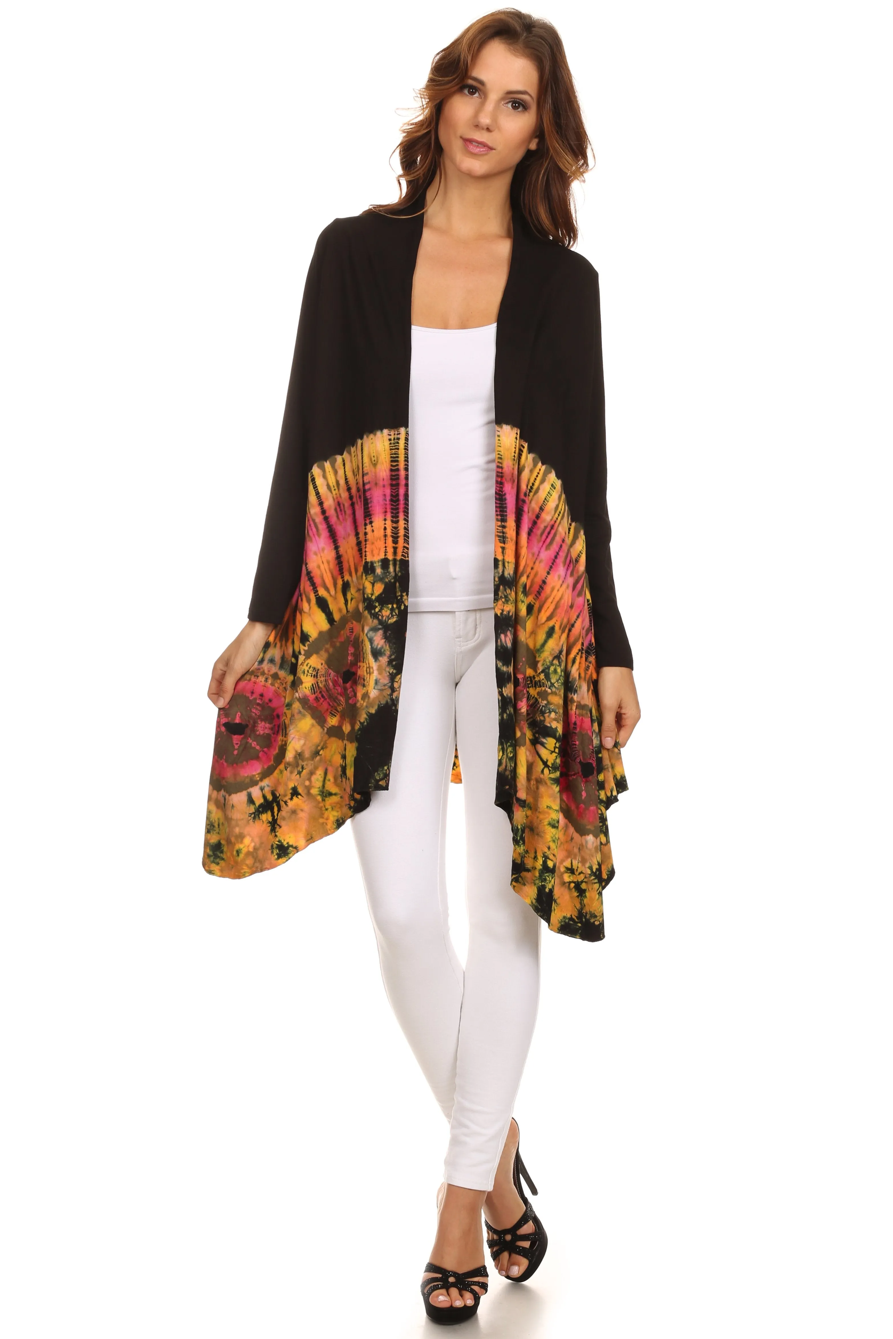 Sakkas Anjali Long Sleeve Draped Tie Dye Cardigan