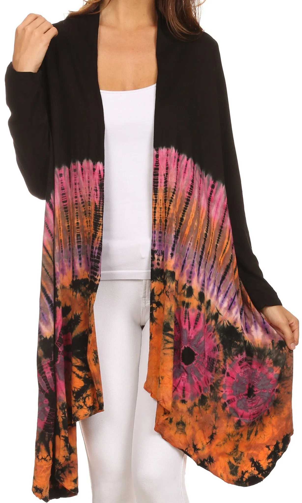 Sakkas Anjali Long Sleeve Draped Tie Dye Cardigan