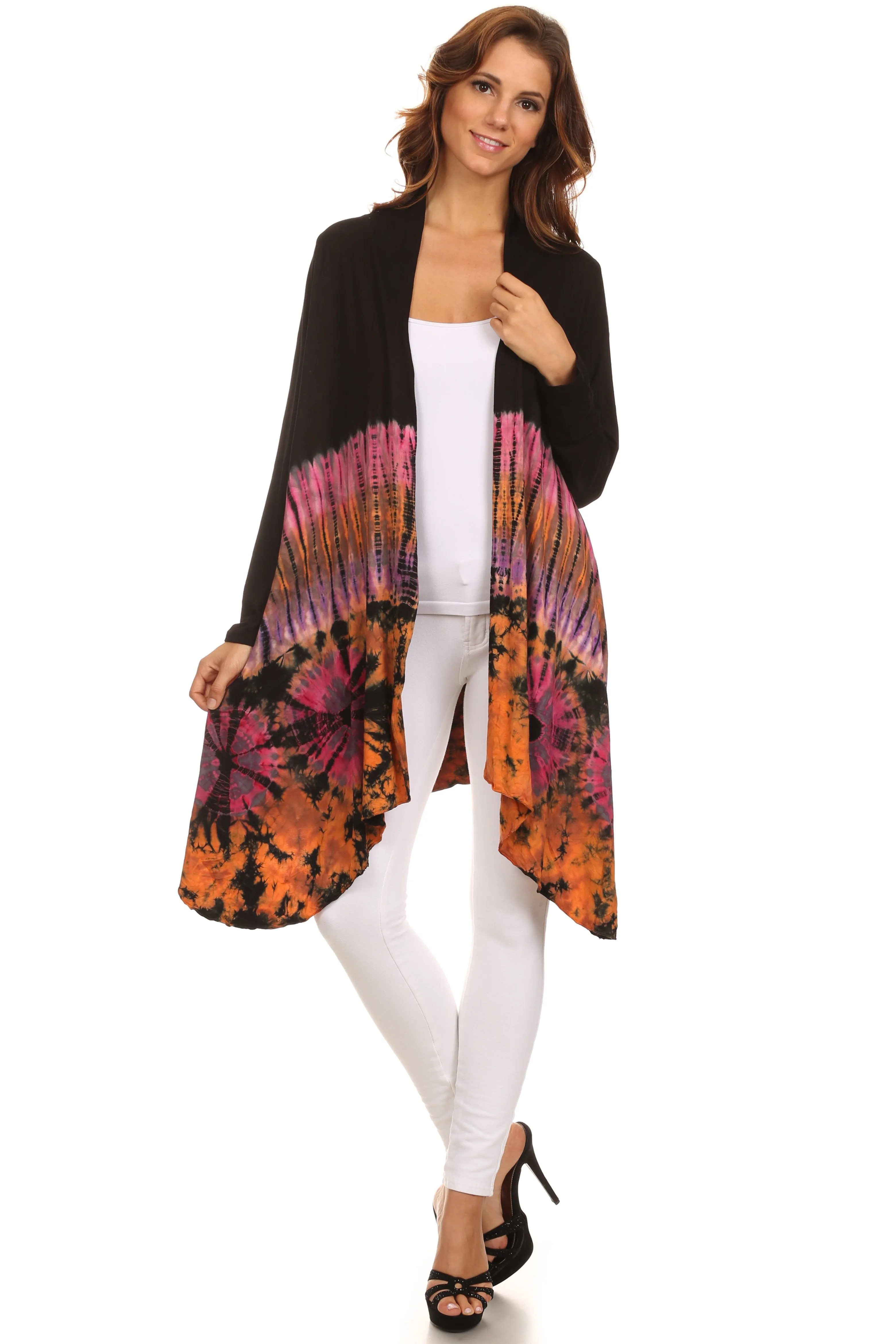 Sakkas Anjali Long Sleeve Draped Tie Dye Cardigan