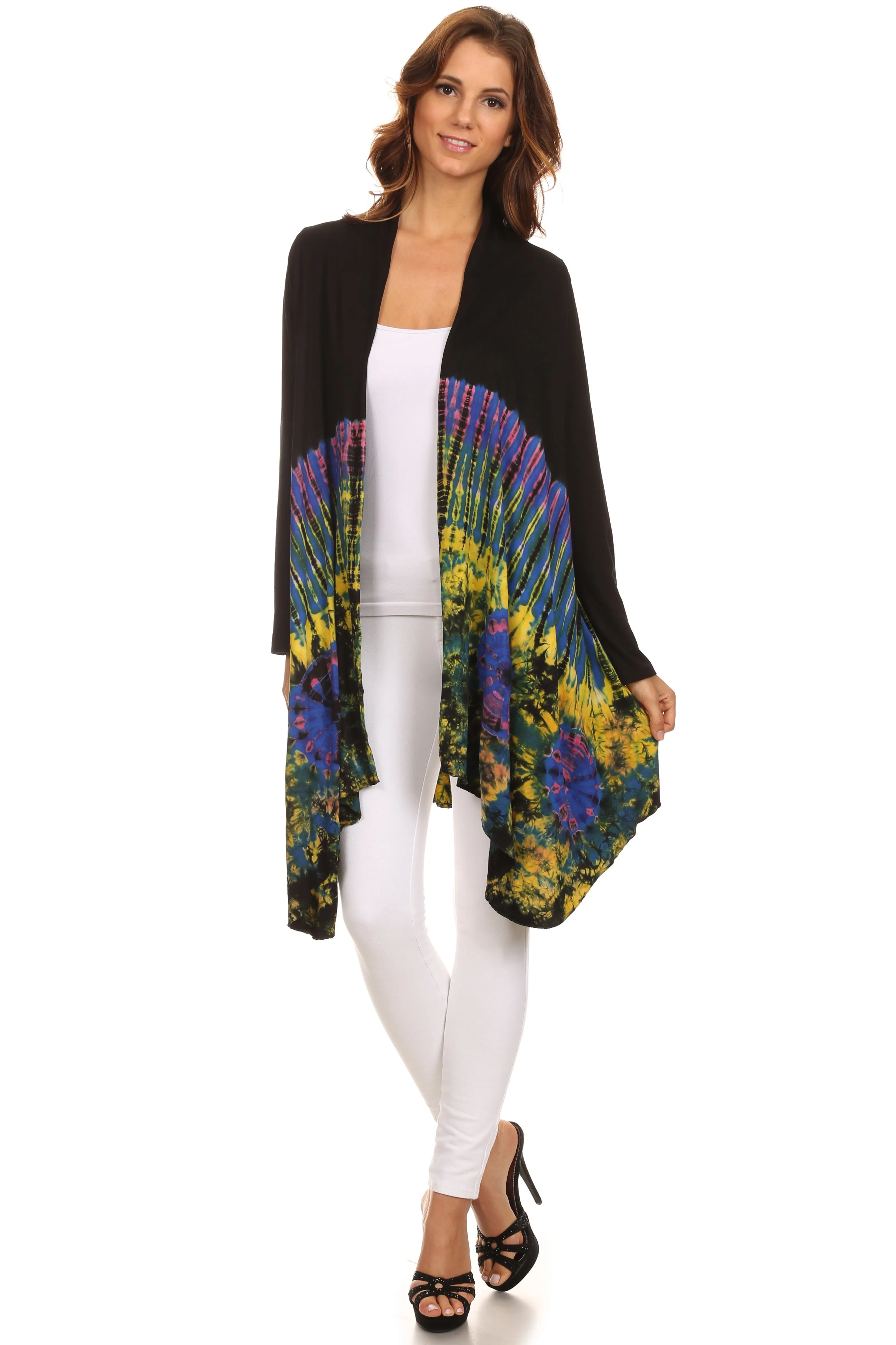 Sakkas Anjali Long Sleeve Draped Tie Dye Cardigan