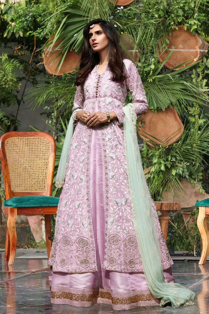 Sanas - Fully Aari Embroidered Banarsi Net Long Maxi - ZEENAT - M202248 - Lilac