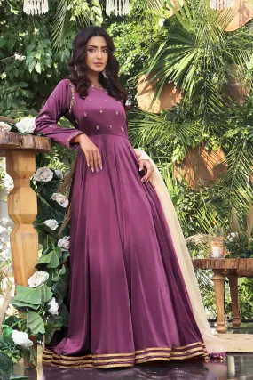 Sanas - Handwork Embroidered Solid Velvet Maxi - ZEENAT - M123137