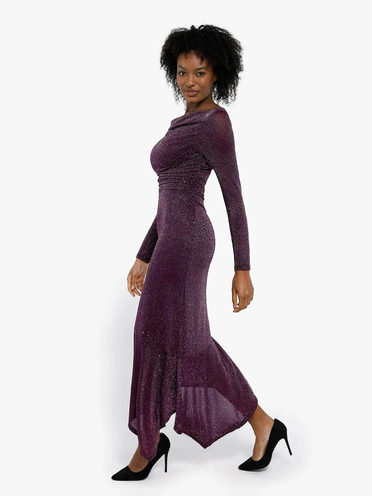 Shapewear Metallic Knit Long Sleeve Slim Mermaid Maxi Dress