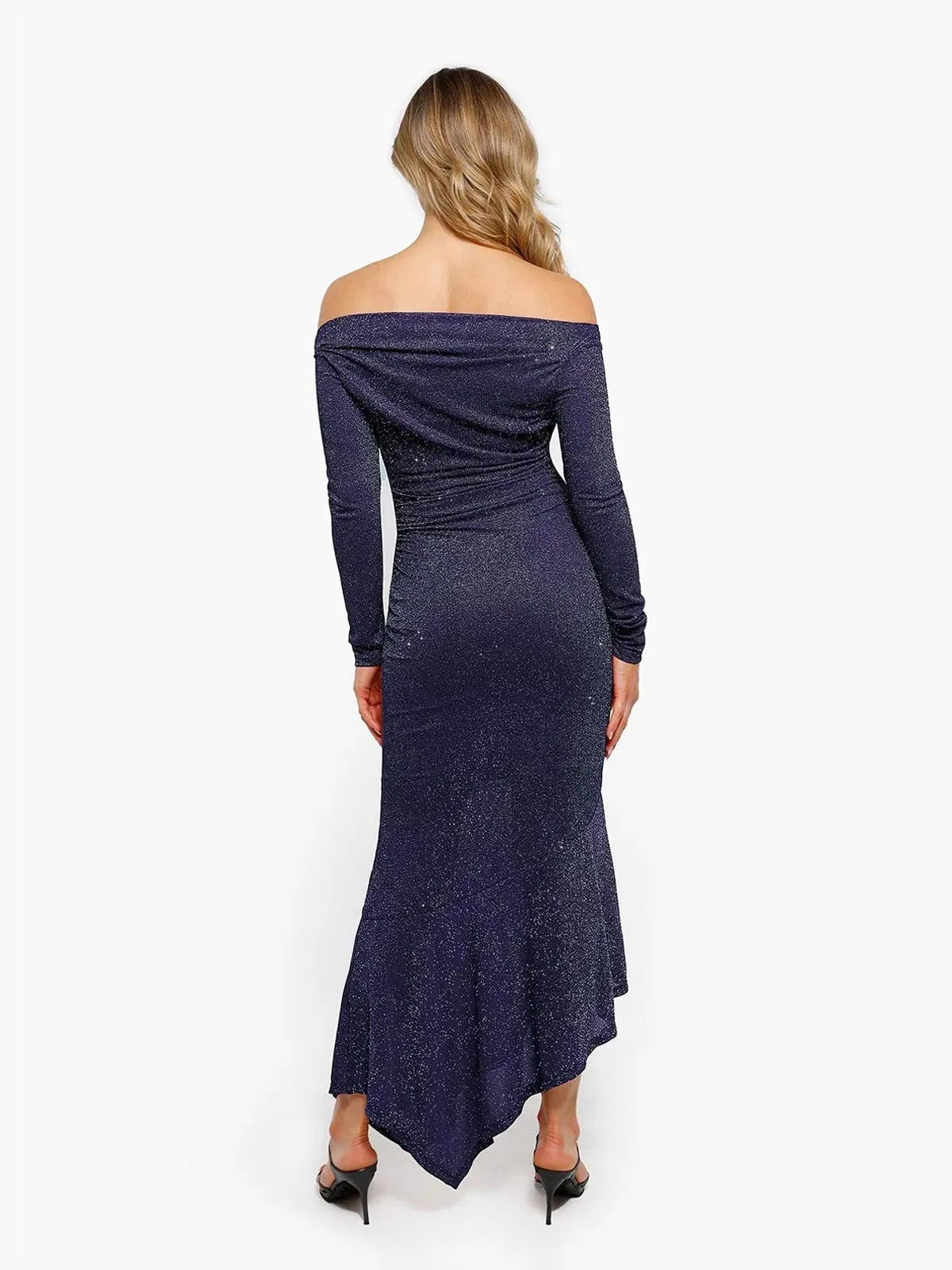 Shapewear Metallic Knit Long Sleeve Slim Mermaid Maxi Dress