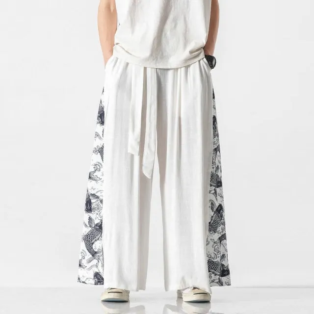 Side Triangle Patchwork Patterned Baggy Pants