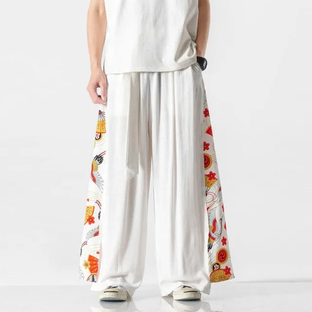 Side Triangle Patchwork Patterned Baggy Pants