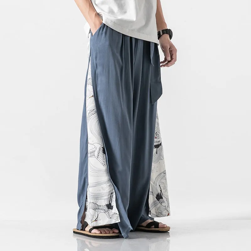 Side Triangle Patchwork Patterned Baggy Pants