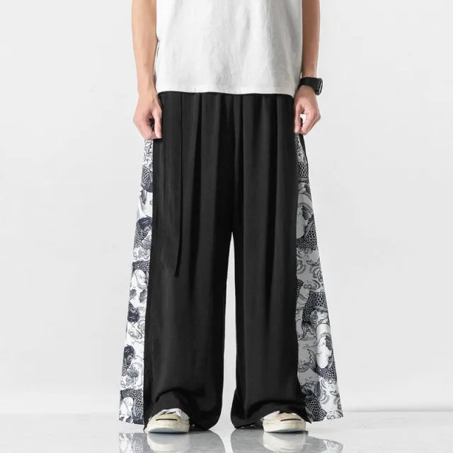 Side Triangle Patchwork Patterned Baggy Pants