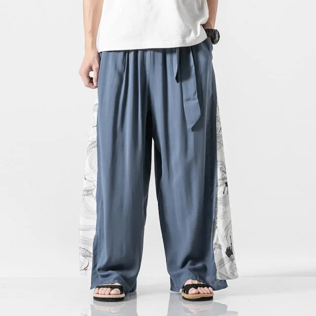 Side Triangle Patchwork Patterned Baggy Pants