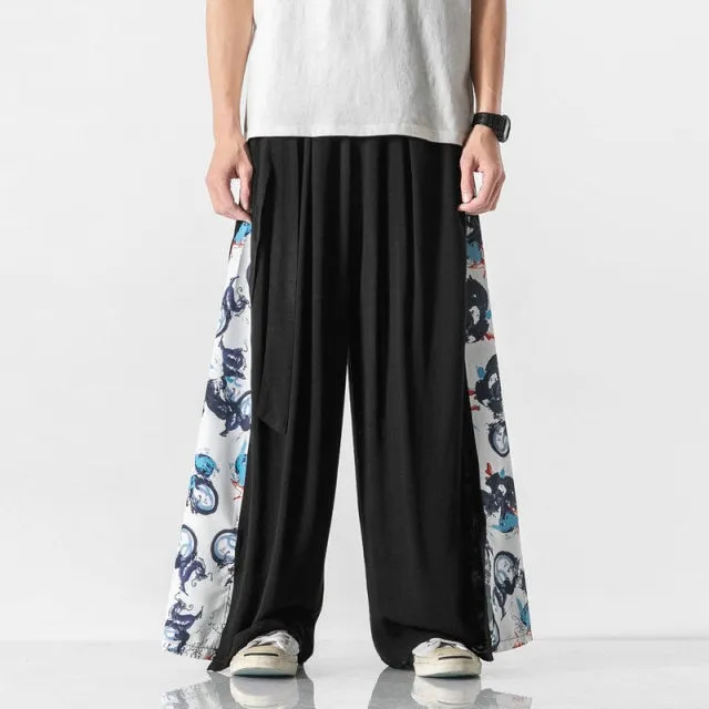 Side Triangle Patchwork Patterned Baggy Pants