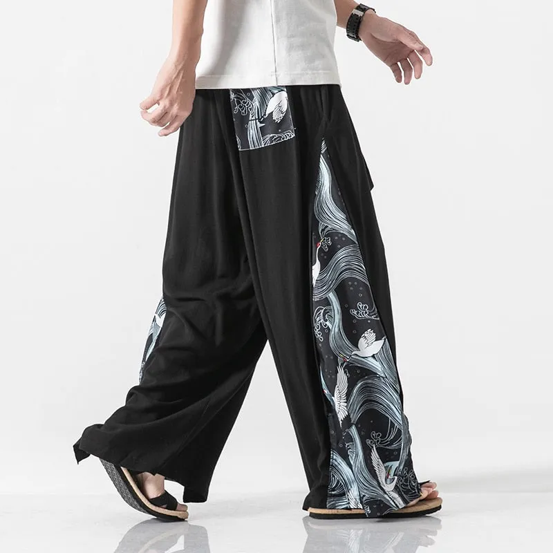 Side Triangle Patchwork Patterned Baggy Pants