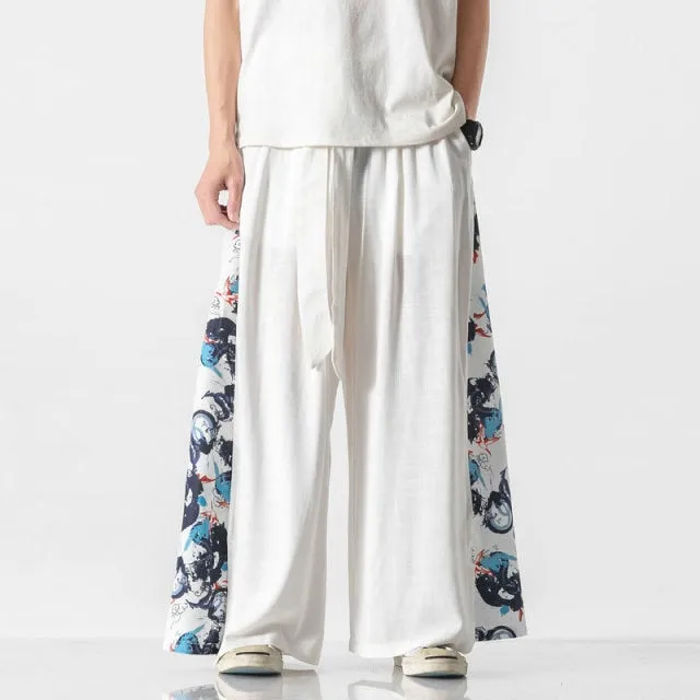 Side Triangle Patchwork Patterned Baggy Pants