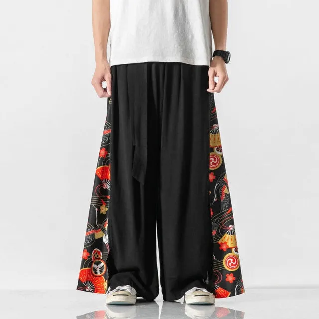 Side Triangle Patchwork Patterned Baggy Pants