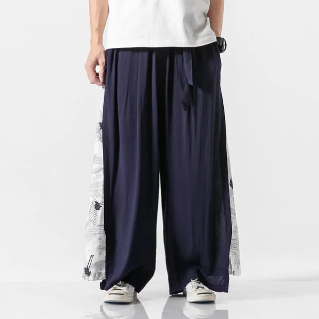 Side Triangle Patchwork Patterned Baggy Pants