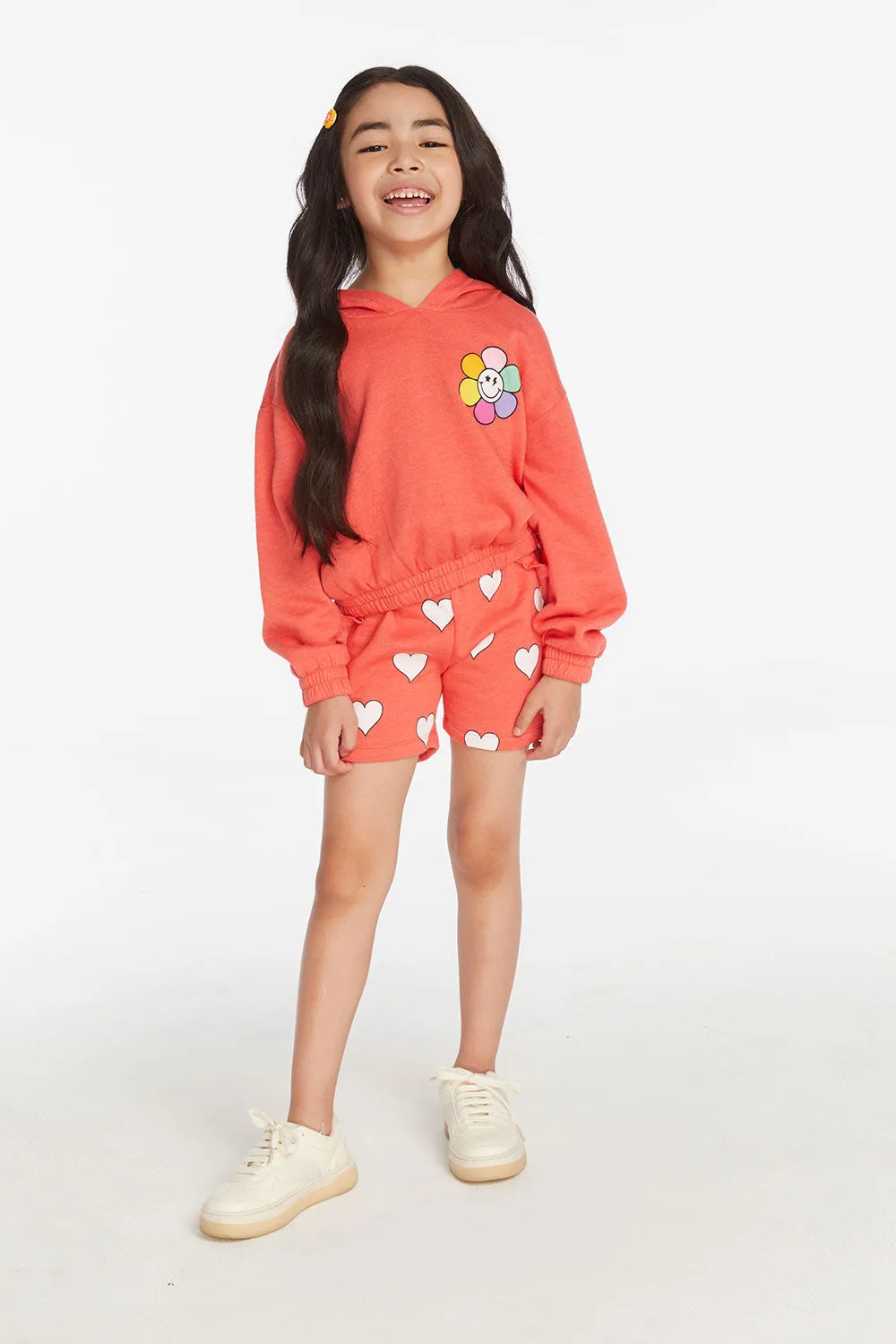 Smiley Flower & Hearts Girls Pullover Hoodie