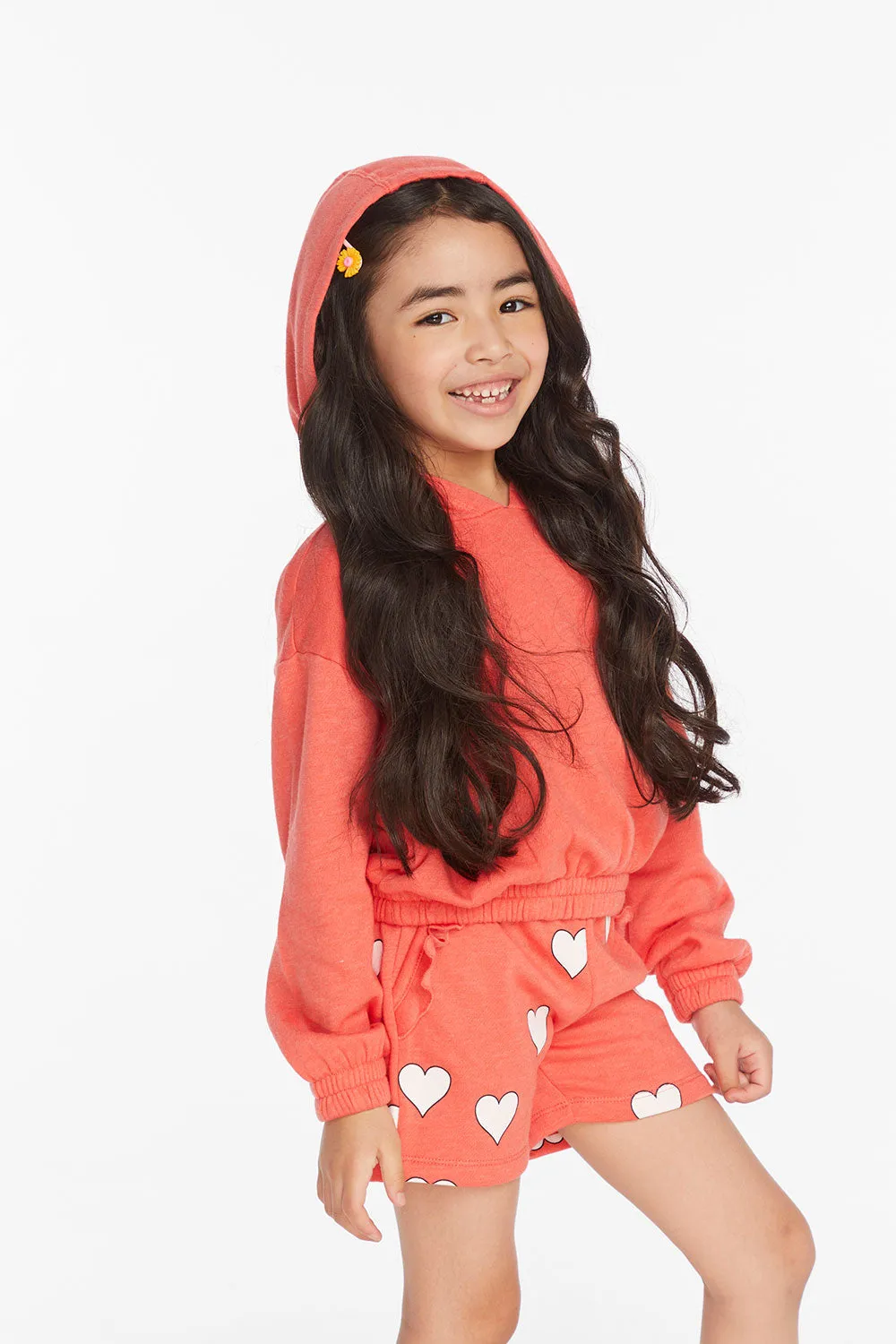 Smiley Flower & Hearts Girls Pullover Hoodie