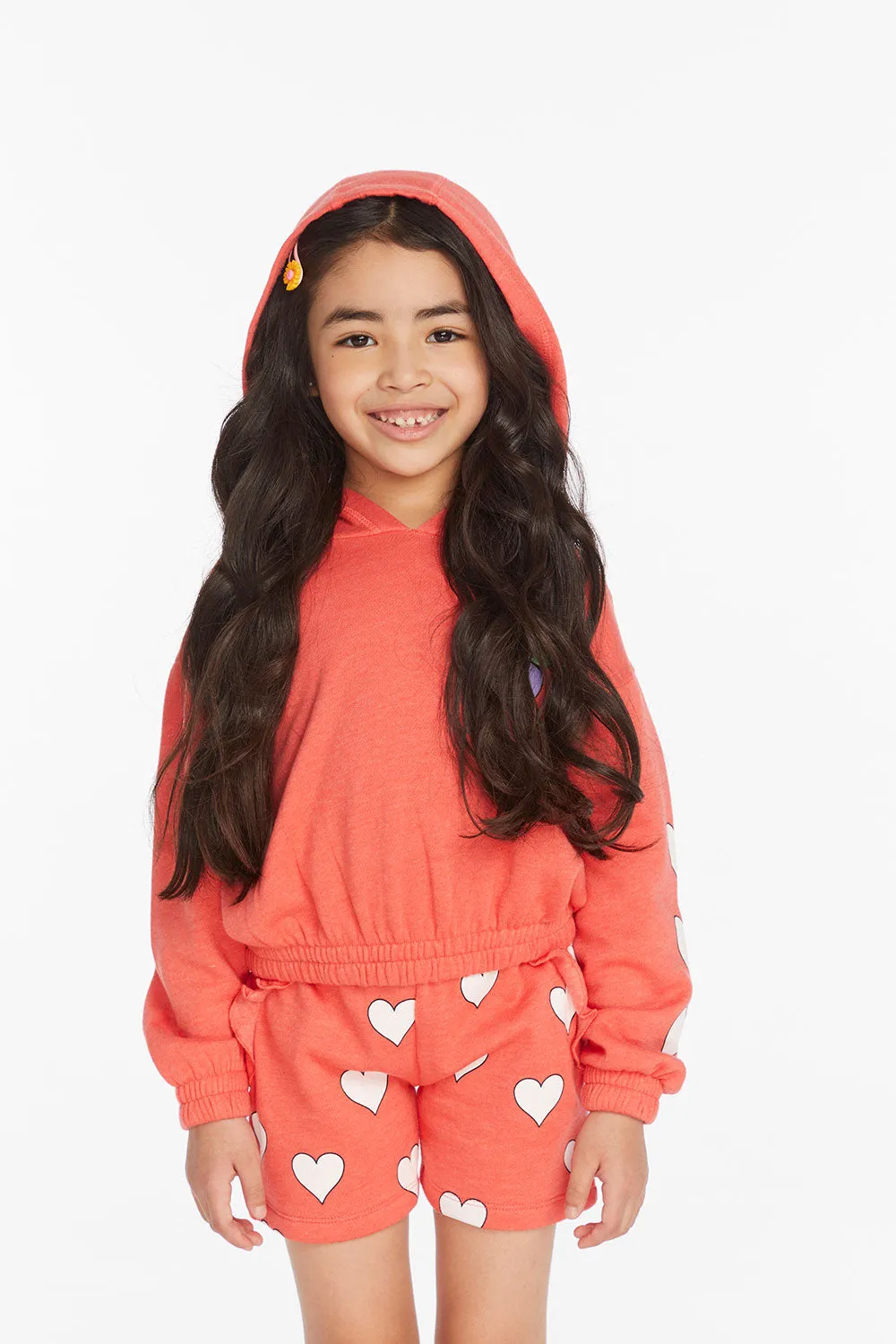 Smiley Flower & Hearts Girls Pullover Hoodie