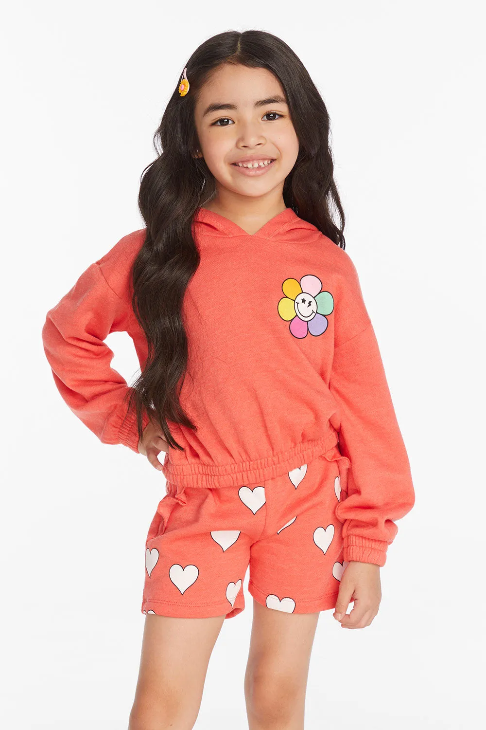 Smiley Flower & Hearts Girls Pullover Hoodie