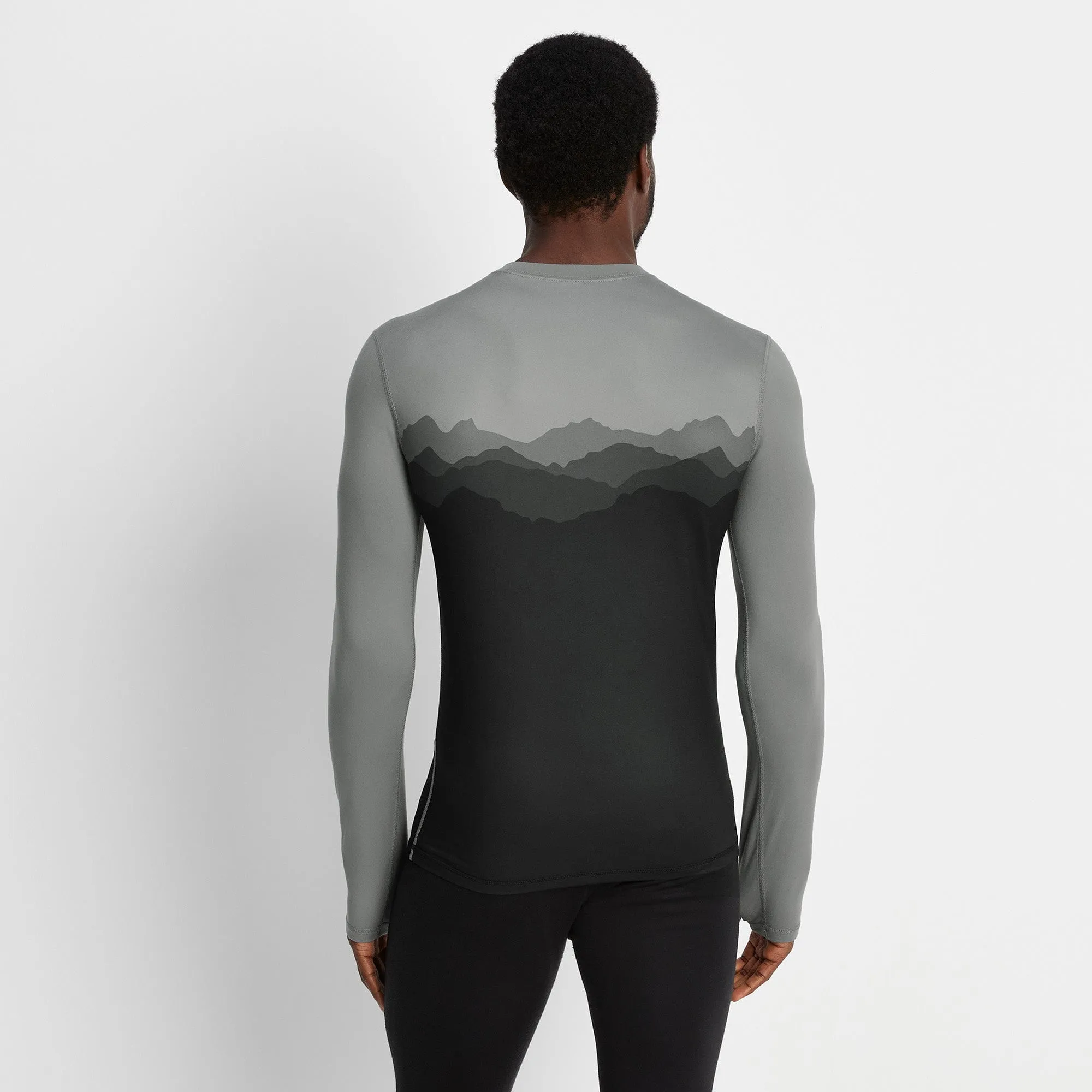 Snowdon Mens Thermal Base Layer Crew Neck - Grey Mountain Print