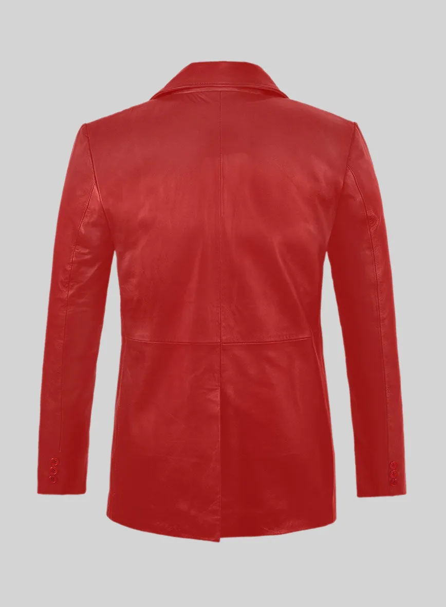 Soft Tango Red Leather Pea Coat