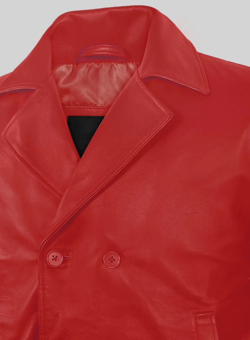 Soft Tango Red Leather Pea Coat