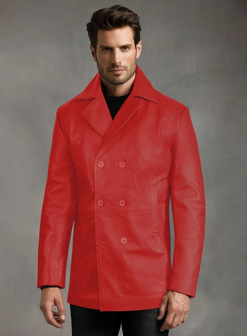 Soft Tango Red Leather Pea Coat