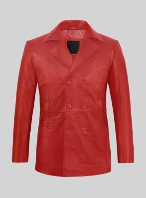 Soft Tango Red Leather Pea Coat